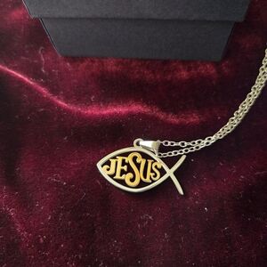 Religious Fish Pendant Necklace - Silver and Gold Jesus Ichthys